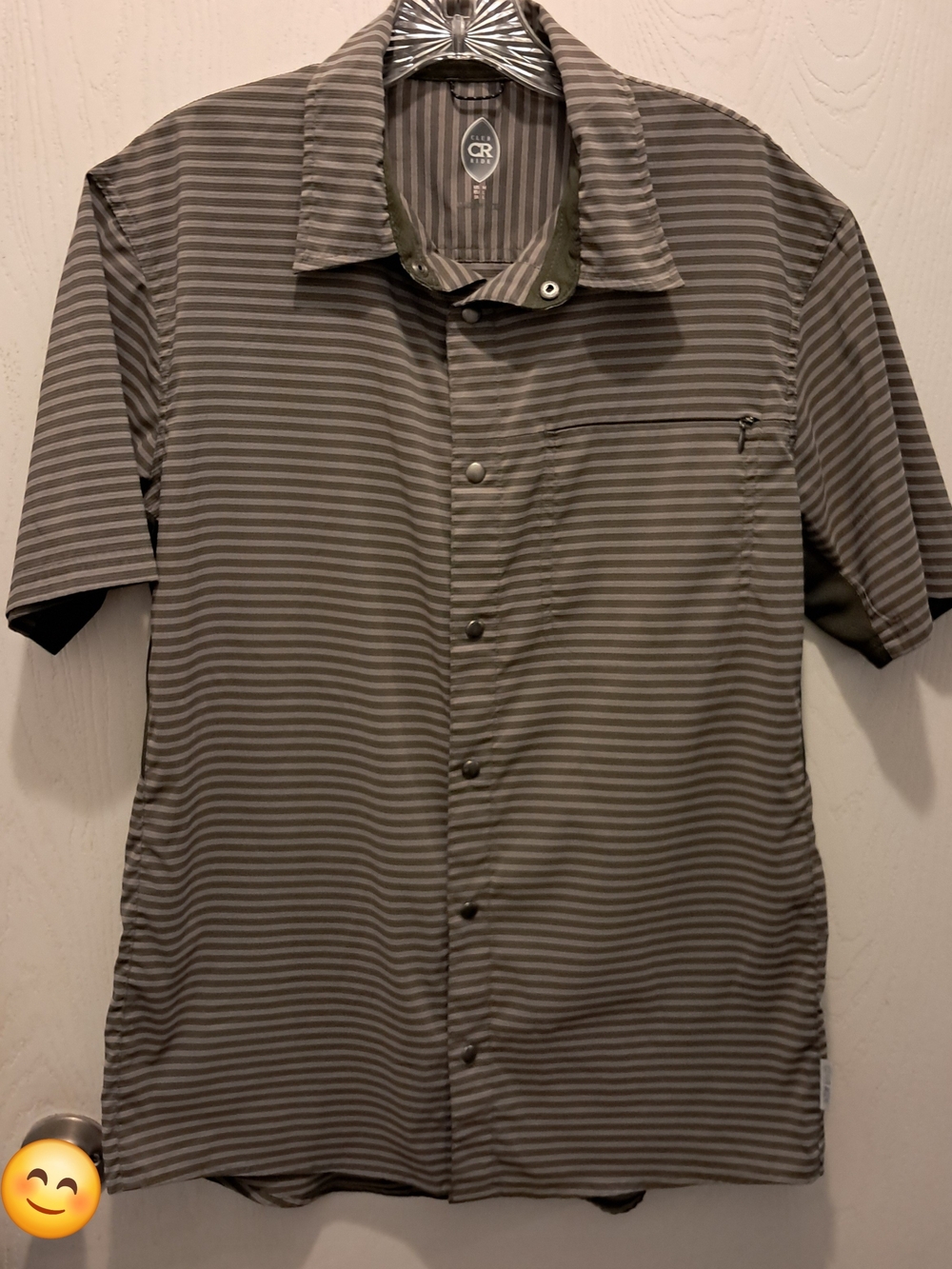 Club Ride Apparel Olive Gray Striped Short Sleeve Snap-Down Shirt